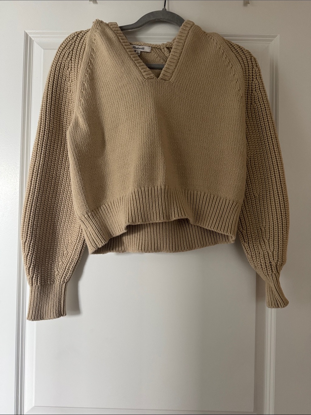 NWOT Madewell Chunky Knit Cropped Hooded V Neck Sweater